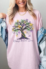 Happy Mardi Gras Tree Graphic Heavy Cotton Tee