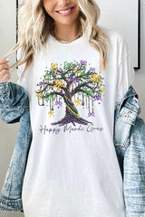 Happy Mardi Gras Tree Graphic Heavy Cotton Tee