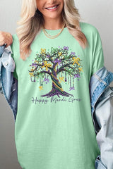 Happy Mardi Gras Tree Graphic Heavy Cotton Tee