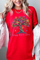 Happy Mardi Gras Tree Graphic Heavy Cotton Tee