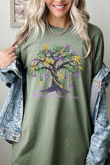 Happy Mardi Gras Tree Graphic Heavy Cotton Tee