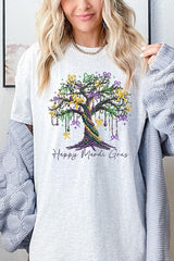 Happy Mardi Gras Tree Graphic Heavy Cotton Tee