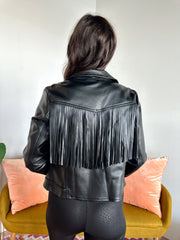 Presley Black Faux Leather Fringe Jacket
