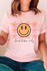 GOOD VIBES ONLY HAPPY FACE DAISIES Graphic T-shirt