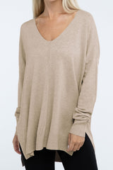 Zo Hi-Low Hem Front Seam Sweater