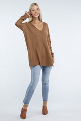 Zo Hi-Low Hem Front Seam Sweater