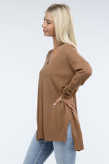 Zo Hi-Low Hem Front Seam Sweater