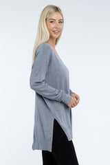 Zo Hi-Low Hem Front Seam Sweater