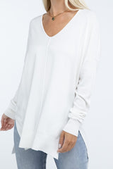 Zo Hi-Low Hem Front Seam Sweater