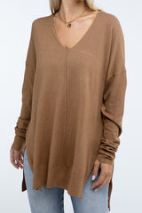 Zo Hi-Low Hem Front Seam Sweater