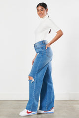 Did She Really Distressed Wide Leg Jeans [ONLINE EXCLUSIVE]