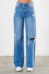 Did She Really Distressed Wide Leg Jeans [ONLINE EXCLUSIVE]